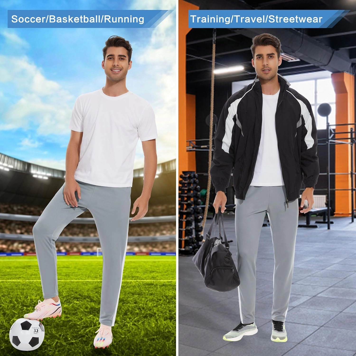 JWM Men's Sweatpants Zipper Legs Bottom - Tapered Track Traning Running Athletic Workout Basketball Slim Fit Pant Zip Pockets