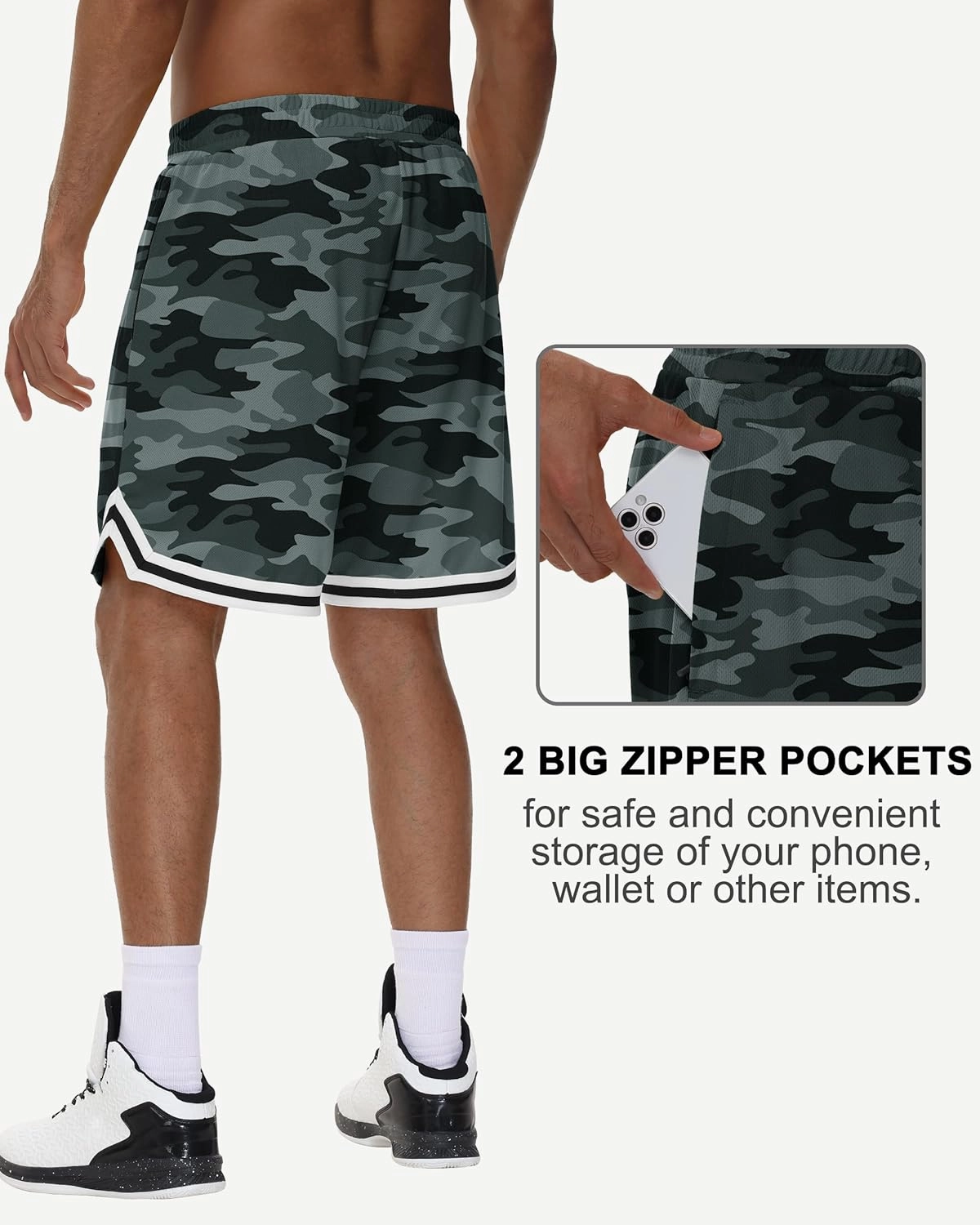 JWM Mens Long Basketball Shorts with Zip Pockets - 11" Mesh Athletic Gym Workout Sport Shorts Quick Dry Lightweight