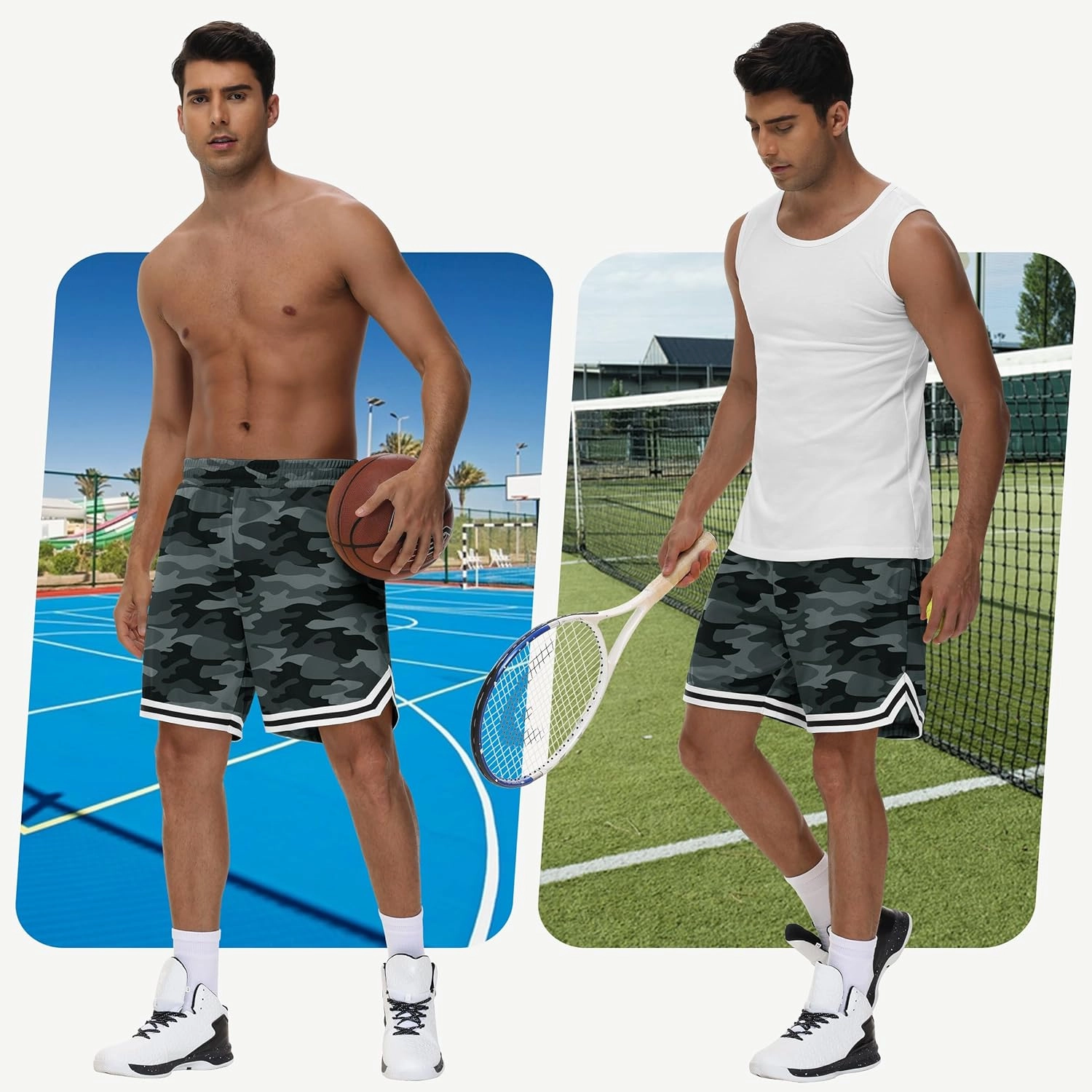 JWM Mens Long Basketball Shorts with Zip Pockets - 11" Mesh Athletic Gym Workout Sport Shorts Quick Dry Lightweight