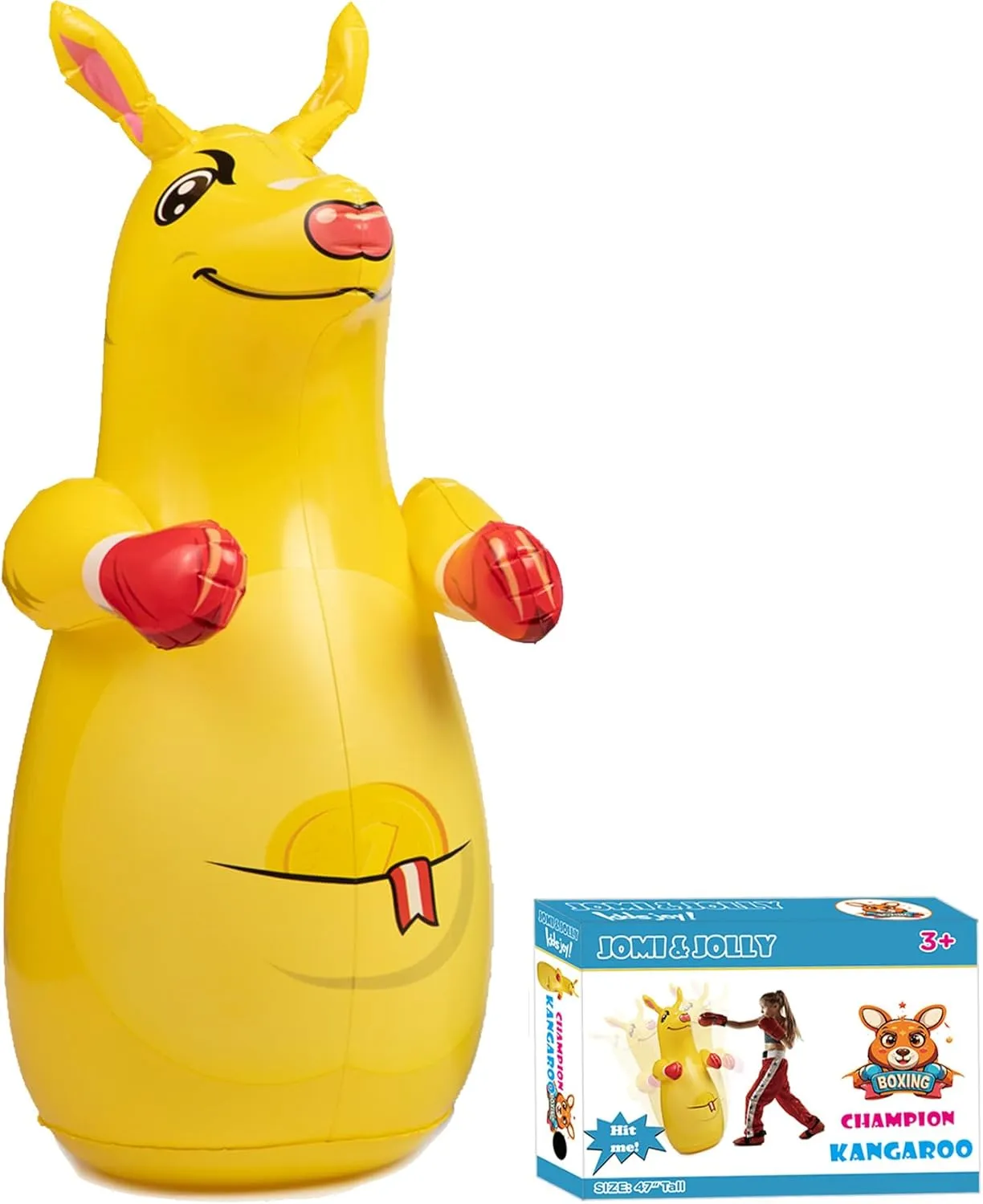 Kangaroo Inflatable Punching Bag for Kids - Durable Bop Bag Toy with Instant Bounce Back, Great for Boys and Girls (47' Tall)