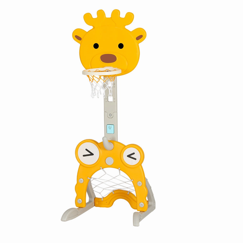 Keezi Kids Basketball Hoop Stand Adjustable 5-In-1 Sports Center Toys Set Yellow