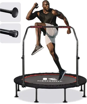 KENSONE 40"/48" Foldable Mini Trampoline, Indoor Trampoline for Kids, Adults Indoor/Garden Workout, Fitness Rebounder with Adjustable Foam Handle, Max Load 330/450 lbs