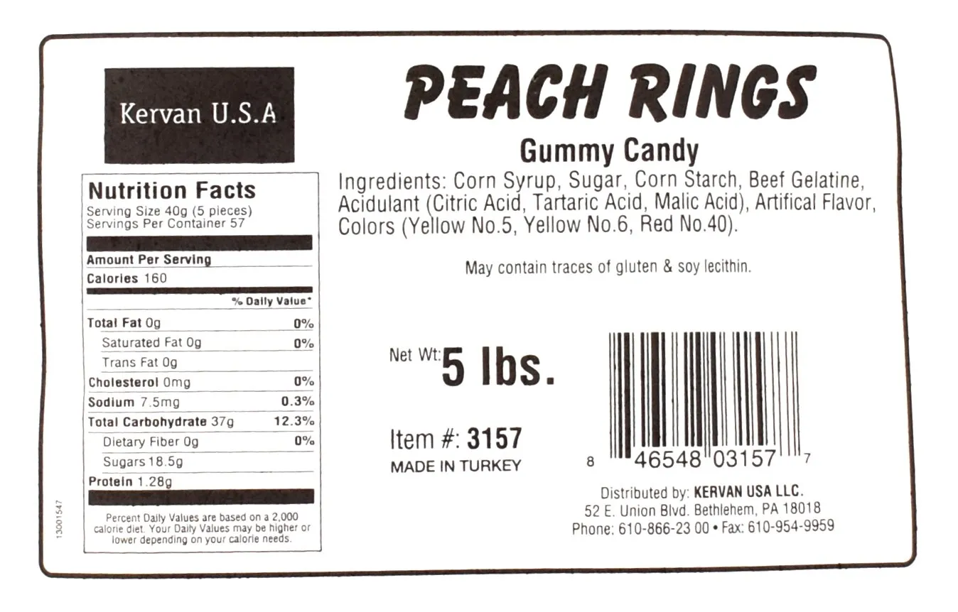 Kervan Candy Bebeto Peach Rings - Fruity, Soft, Sweet & Sour Gummy Candy Bulk for Kids, Gift Snacks and Parties - Peach Gummies Big Party Size Bag (5 lbs)