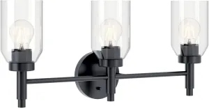 KICHLER Madden 3-Light Vanity with Clear Glass in Black, Sloped Ceiling Compatible, for Single Vanity in Bathroom (10.5" x 24"), 55185BK