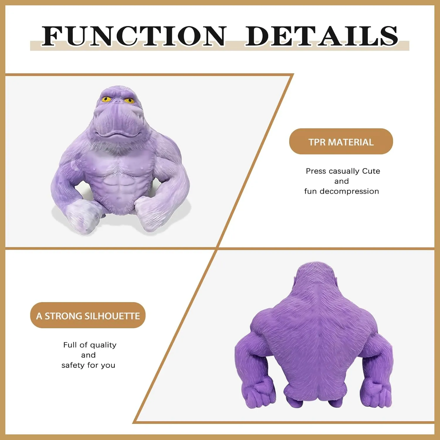 Kids and Adults Stretchy Squishy Monkey Squeeze Toy Funny Gorilla Squishy Toy Stress Relief and Sensory Decompression Toy,Purple