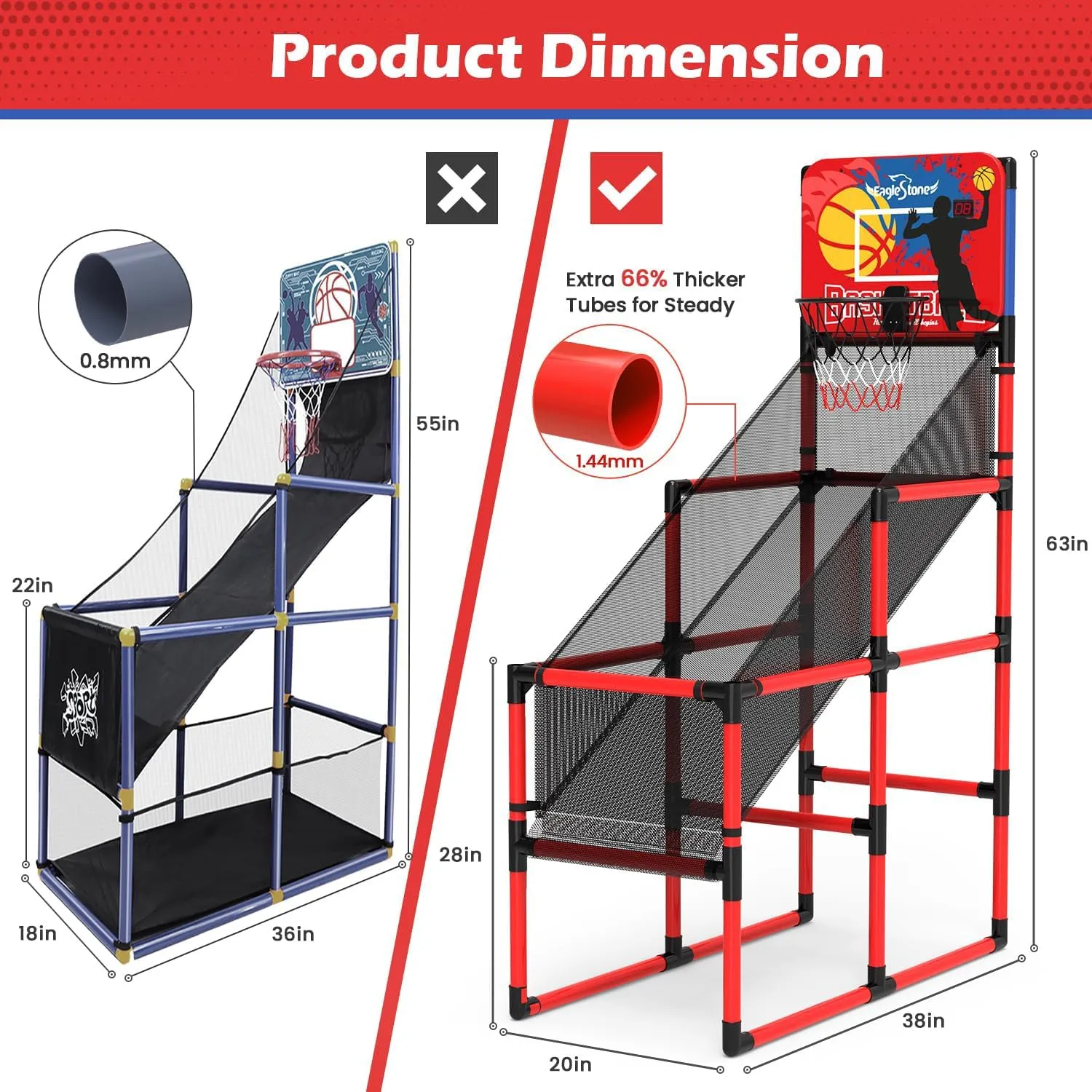 Kids Basketball Hoop Arcade Game W/Electronic Scoreboard Cheer Sound, Basketball Hoop Indoor Outdoor W/4 Balls, Basketball Game Toys Gifts for Kids 3-6 5-7 8-12 Toddlers Boys Girls