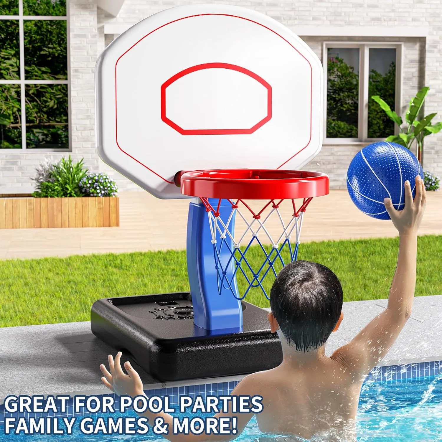Kids Basketball Hoop for Boys Age 3 4 5 6, Adjustable Toddler Basketball Goal with 4 Balls for Indoor Outdoor Play,Poolside Basketball Hoop for Pool Basketball Toy for Boys Girls Kids Age 3-8