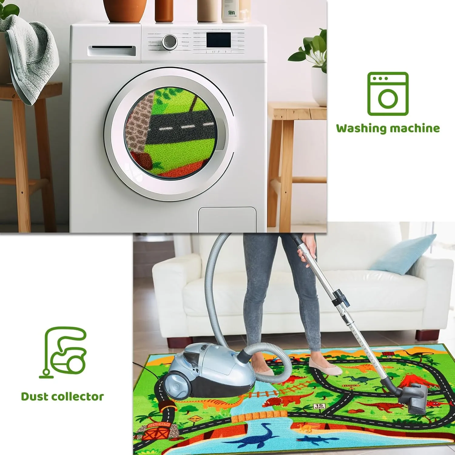 Kids Carpet Playmat Rug,59"X39.4" Dinosaur Car Rugs for Kids Toy Cars,Non Slip Dino Safari Road Map Kids Rug for Playroom Bedroom Boys,Kids Play Mat Road Rug,Track Rug Car Play Carpet for Kids