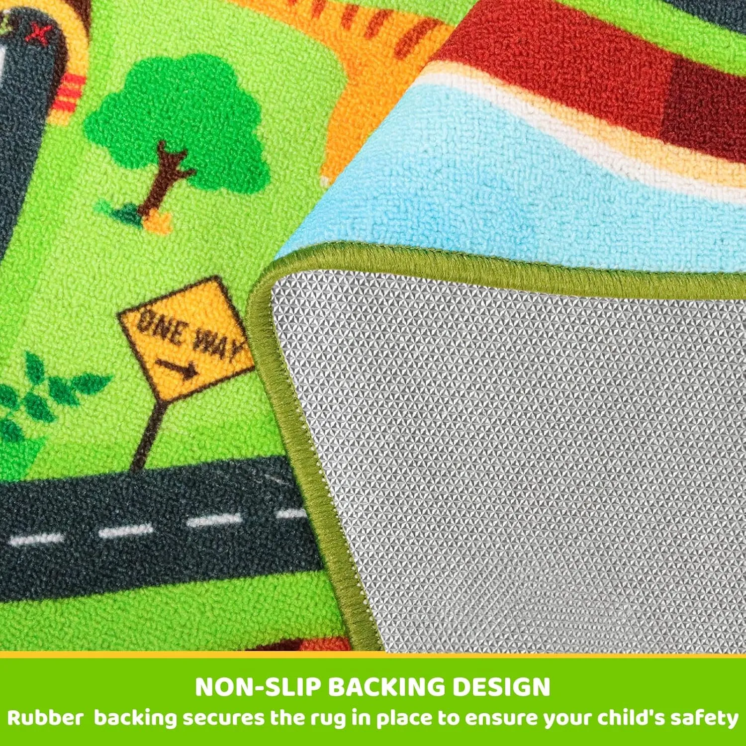 Kids Carpet Playmat Rug,59"X39.4" Dinosaur Car Rugs for Kids Toy Cars,Non Slip Dino Safari Road Map Kids Rug for Playroom Bedroom Boys,Kids Play Mat Road Rug,Track Rug Car Play Carpet for Kids