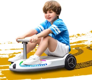 Kids Go Kart with Cool Lights 24V Electric Wiggle Car Pedal Kart with 180W Strong Motor for Indoor Outdoor, Speed ​​Adjustable Portable Mini Go Kart