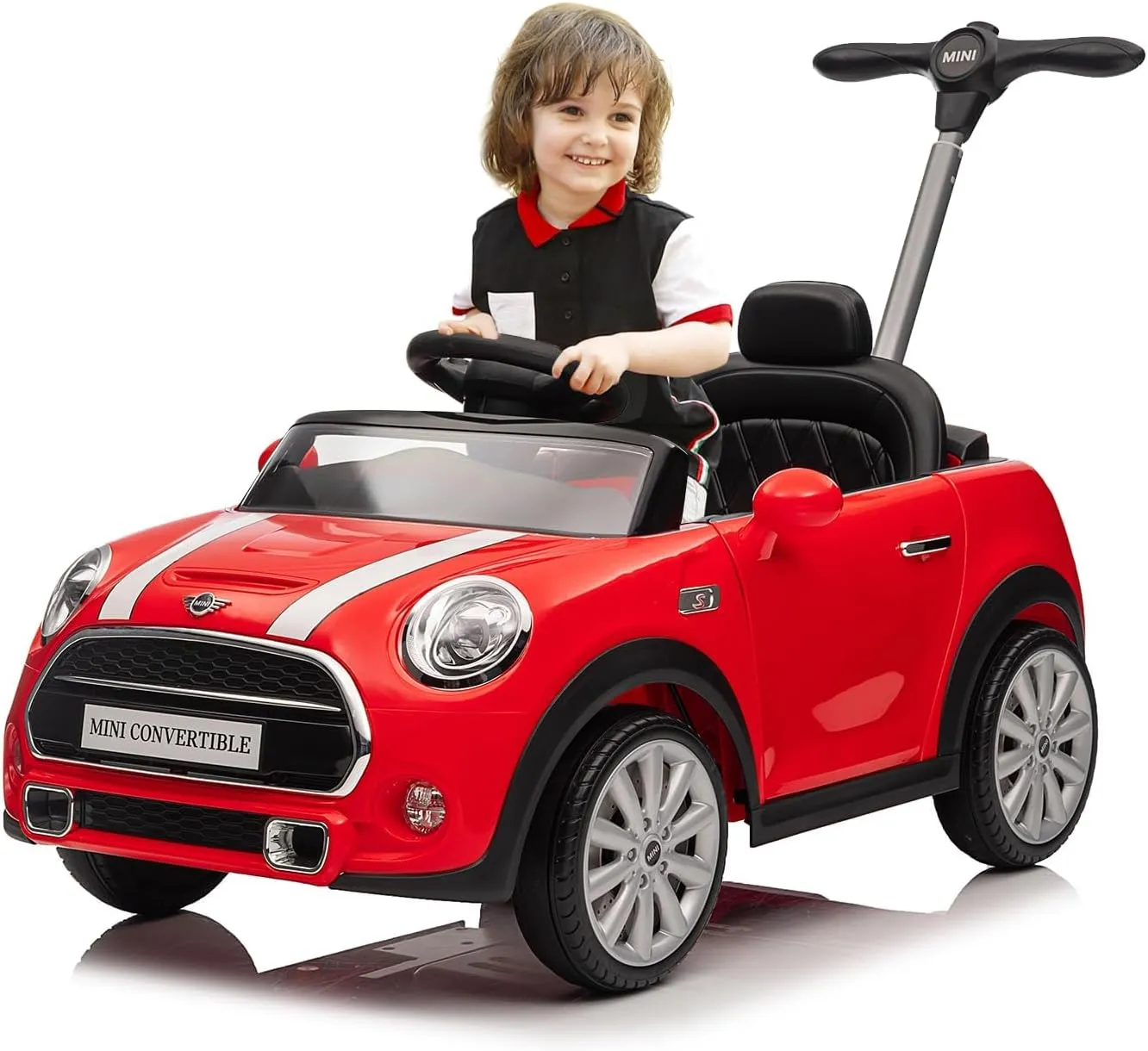 Kids Push Car, Ride On Car, Licensed MINI Cooper Toddler Push Car Toy with Adjustable Push Rod, Horn Music, Seat Belt,Silent Wheels - Ideal Stroller Substitute for Kids 1-3Years Old