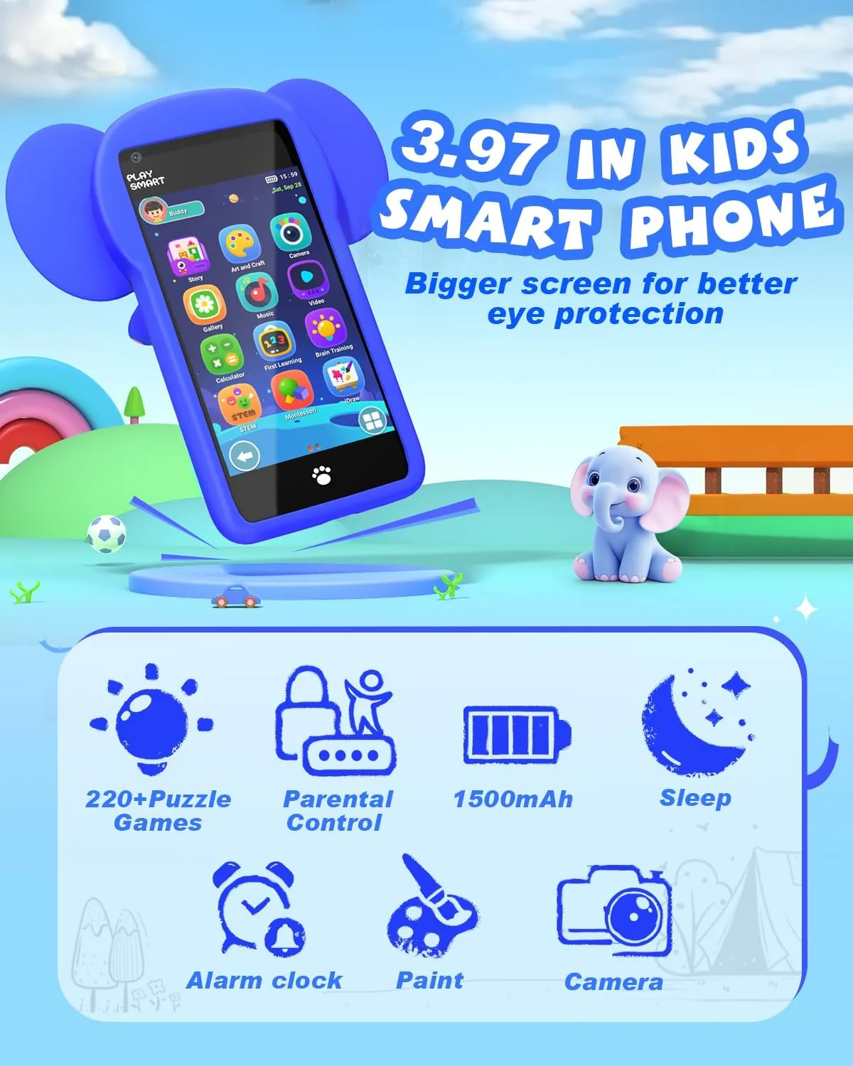 Kids Toys Phone for 3 4 5 6 7 Years Old, 3.97" Touchscreen Christmas Birthday Gifts, Toddler Toys Phone with Music Player Puzzle Games 16 GB Storage Alarm Kids Toys for Ages 3-12 Kids