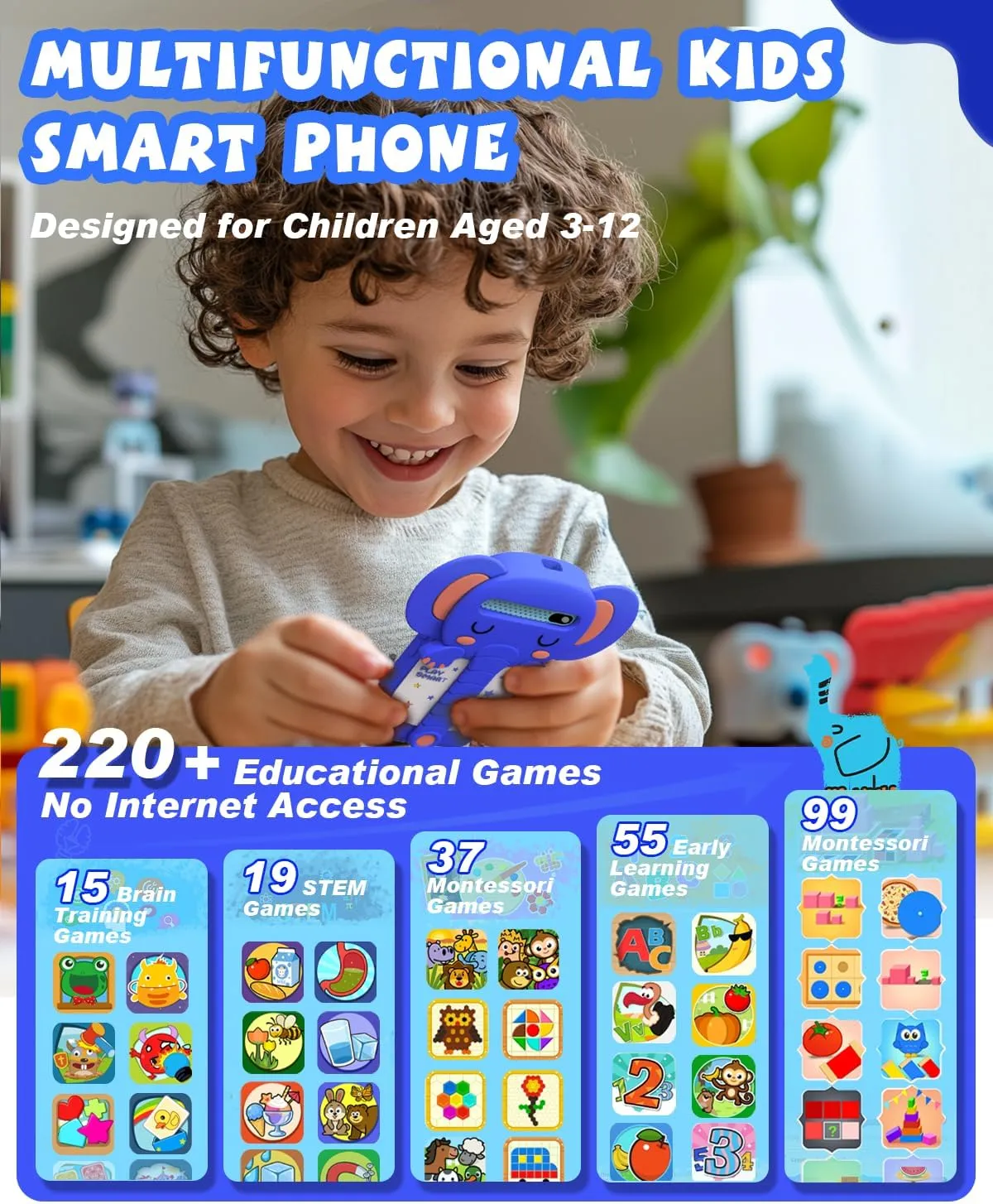 Kids Toys Phone for 3 4 5 6 7 Years Old, 3.97" Touchscreen Christmas Birthday Gifts, Toddler Toys Phone with Music Player Puzzle Games 16 GB Storage Alarm Kids Toys for Ages 3-12 Kids