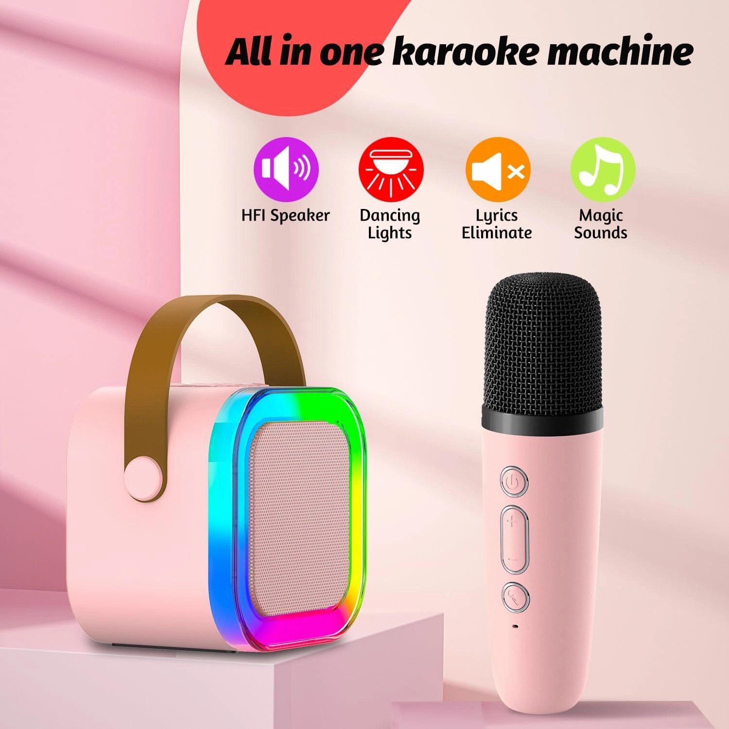 Kids Karaoke Microphone Machine Toy, 4-12 Years Old Girls Christmas Birthday Gift for Girls, Karaoke Toys Gifts for Girls Ages 4, 5, 6, 7, 8, 9, 10, 12  Year Old Birthday Party. (Pink)