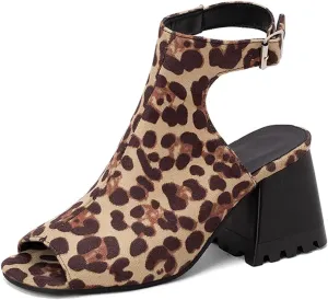 KIKIVIVI Womens Peep Toe Slingback Sandals Buckle Chunky Heel Pumps