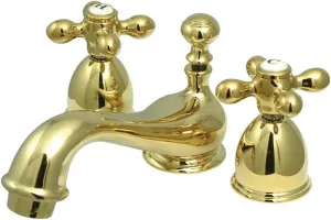 Kingston Brass KS3952AX Restoration Mini Widespread Lavatory Faucet with Metal Cross Handle, Polished Brass, 4-Inch Adjustable Center