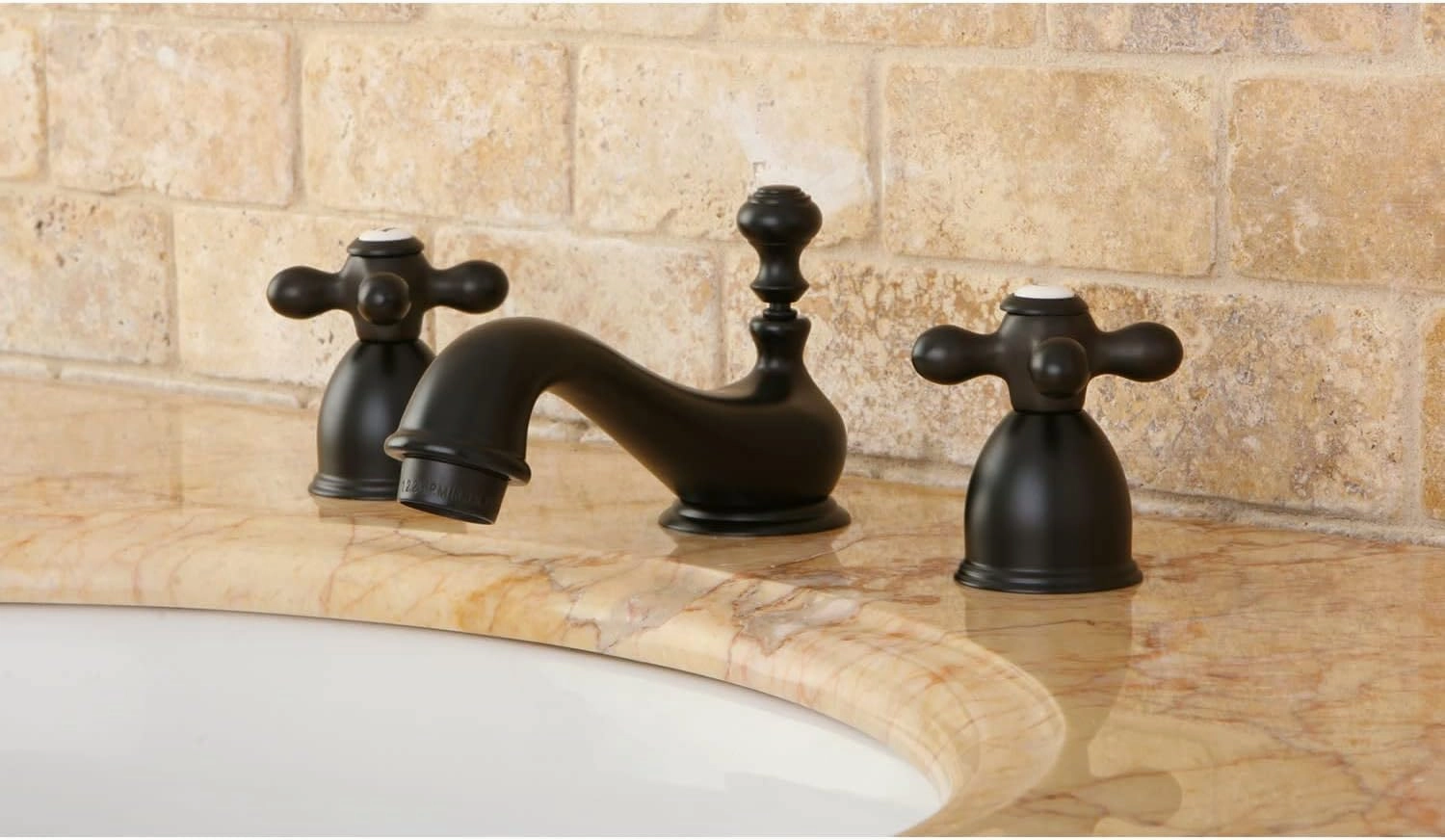 Kingston Brass KS3955AX Restoration Mini Widespread Lavatory Faucet with Metal Cross Handle, Oil Rubbed Bronze, 4-Inch Adjustable Center