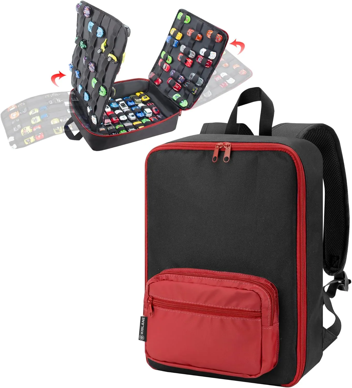 KISLANE Versatile Portable Case Ideal for 108 Matchbox Cars, Sturdy 4-Page Storage Bag with Front Pocket (Case Only) (Red)