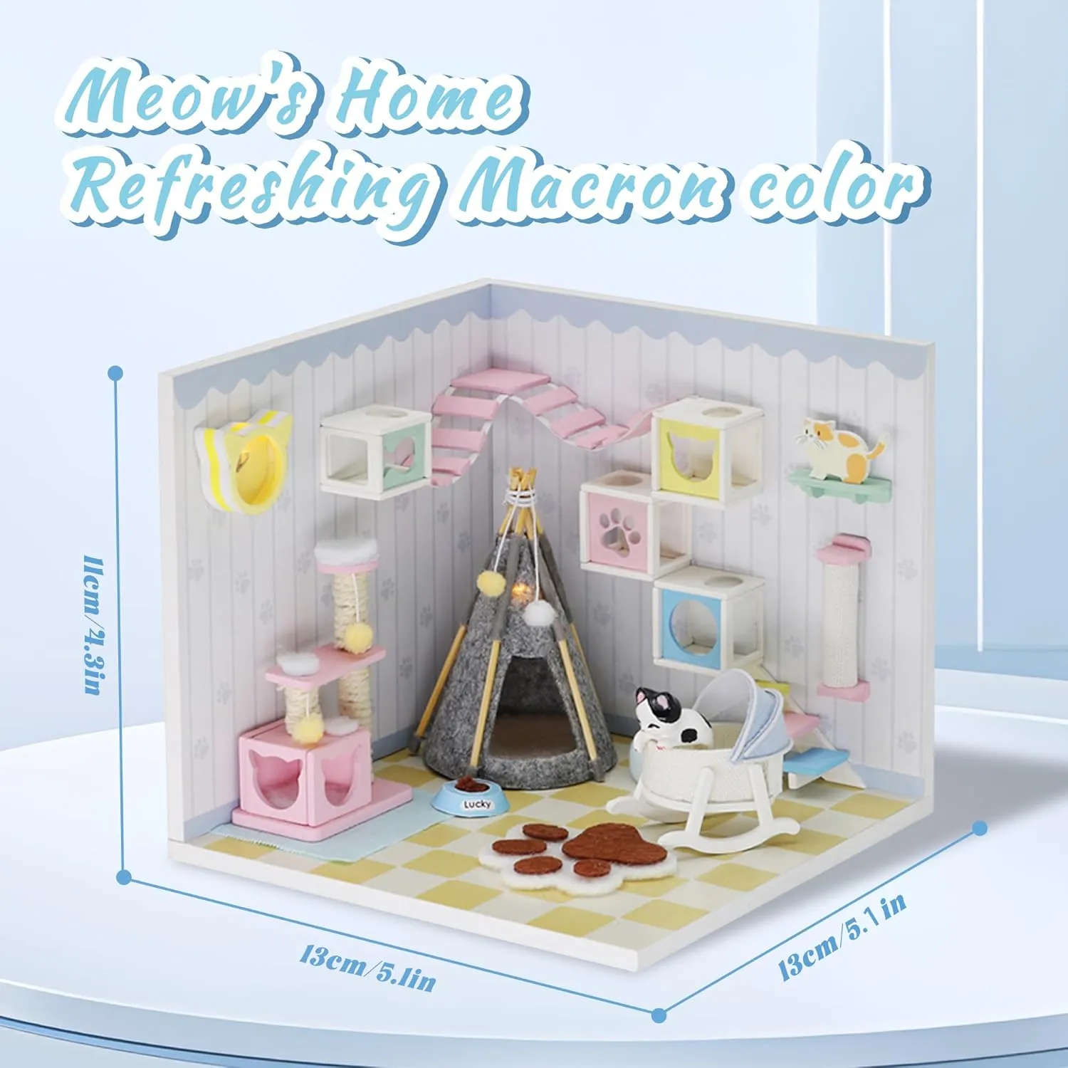 Kisoy Dollhouse Miniature with Furniture Kit, DIY 3D Wooden DIY House Kit A Corner of a Small Apartment Style with Dust Cover & LED,Handmade Tiny House Toys for Kids Adults Gift (Pet Room)