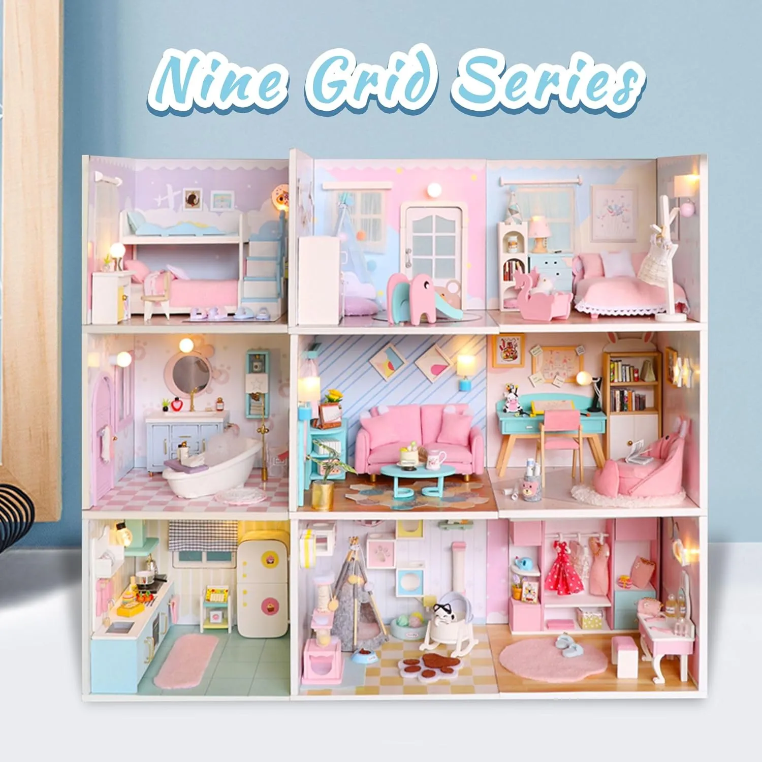 Kisoy Dollhouse Miniature with Furniture Kit, DIY 3D Wooden DIY House Kit A Corner of a Small Apartment Style with Dust Cover & LED,Handmade Tiny House Toys for Kids Adults Gift (Pet Room)