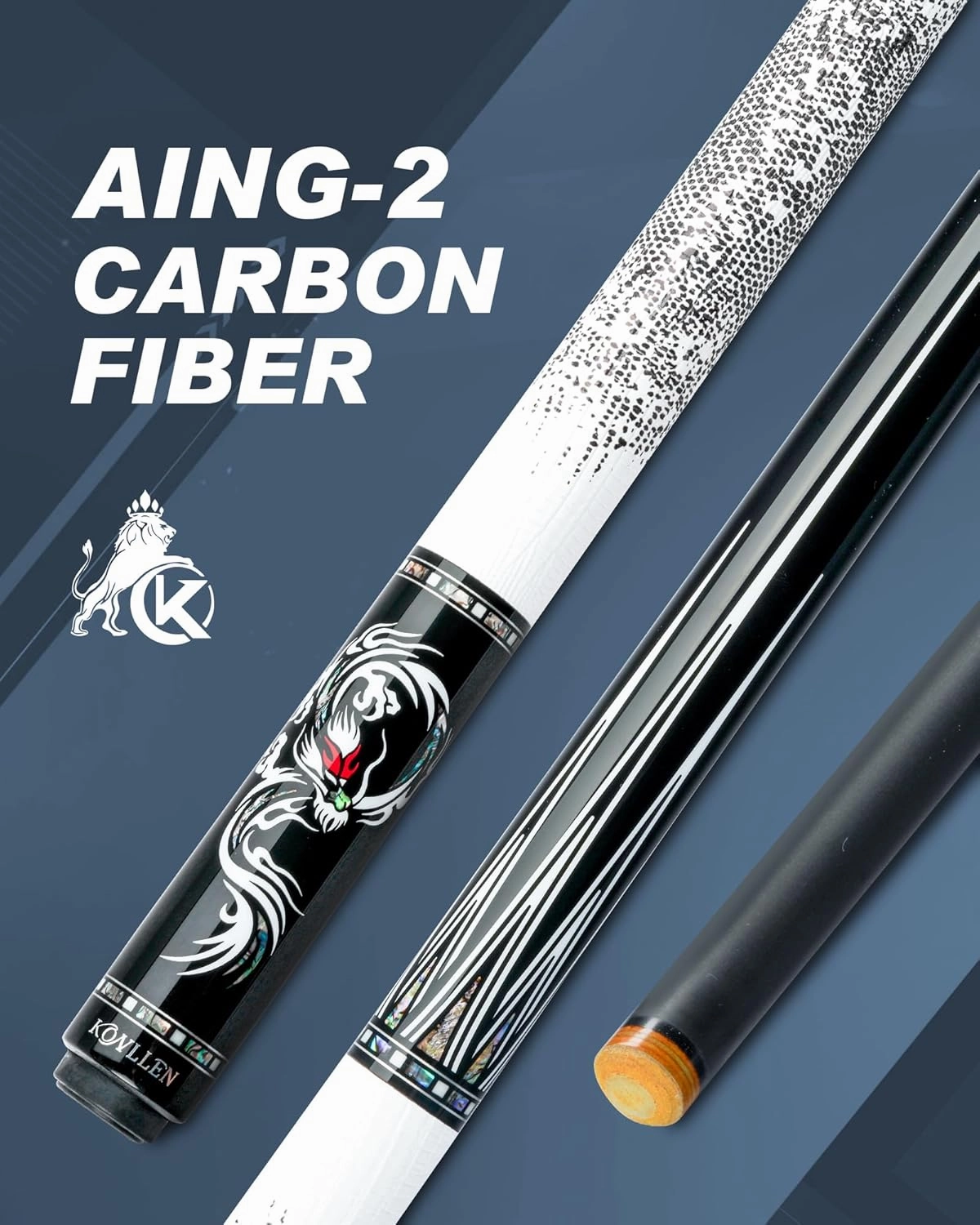 KONLLEN Carbon Fiber Pool Cue Stick Low Deflection Hand-Made Inlay Billiard Cue Ultra-Smooth Professional Feeling Billiard Pool Cue Sticks for Adults