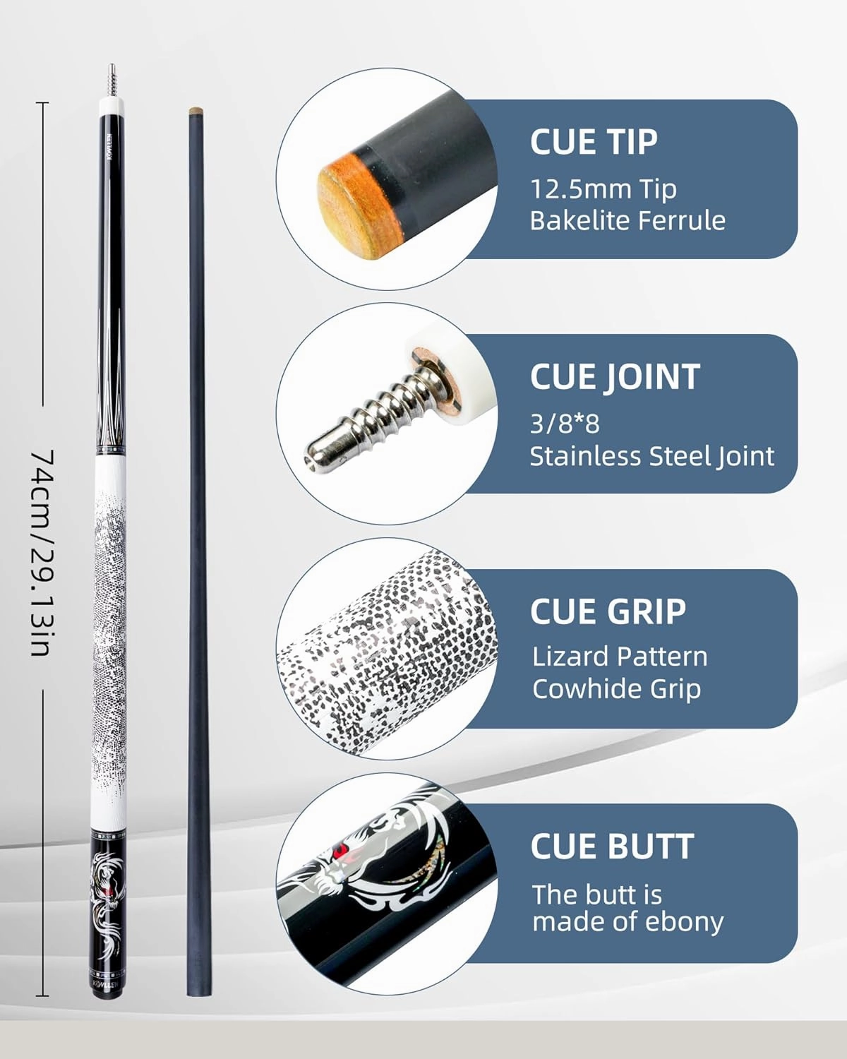 KONLLEN Carbon Fiber Pool Cue Stick Low Deflection Hand-Made Inlay Billiard Cue Ultra-Smooth Professional Feeling Billiard Pool Cue Sticks for Adults