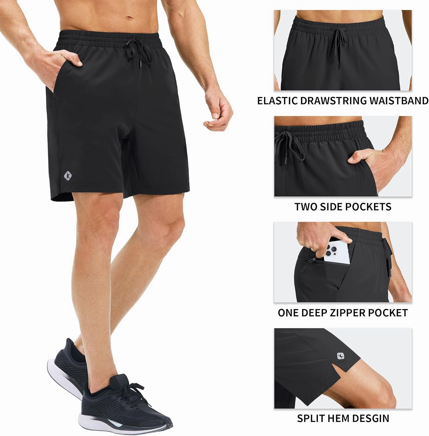Ksmien Men's Running Shorts 7 Inch with Zipper Pockets Quick Dry Lightweight Athletic Shorts for Workout Gym Basketball