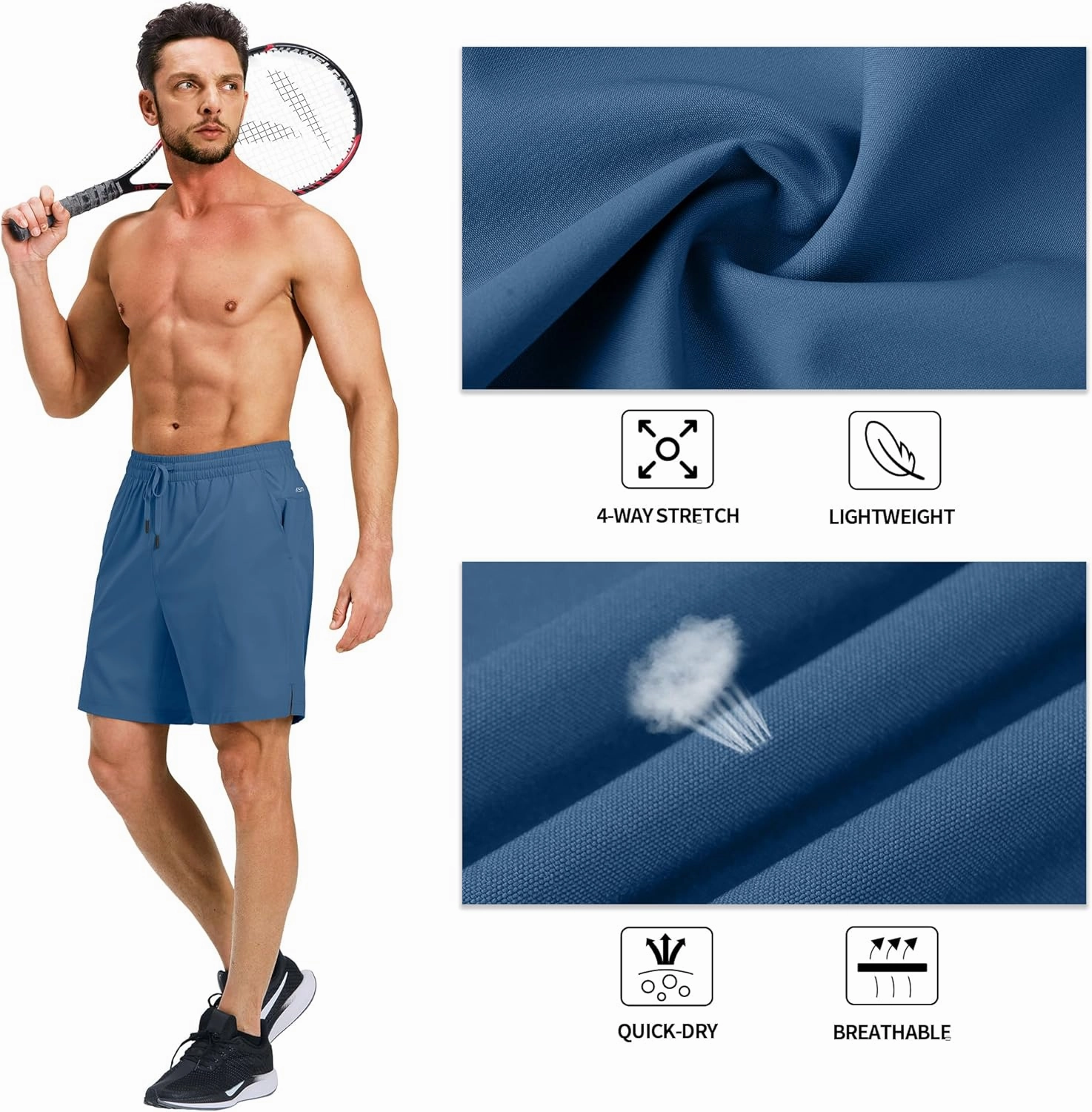 Ksmien Men's Running Shorts 7 Inch with Zipper Pockets Quick Dry Lightweight Athletic Shorts for Workout Gym Basketball