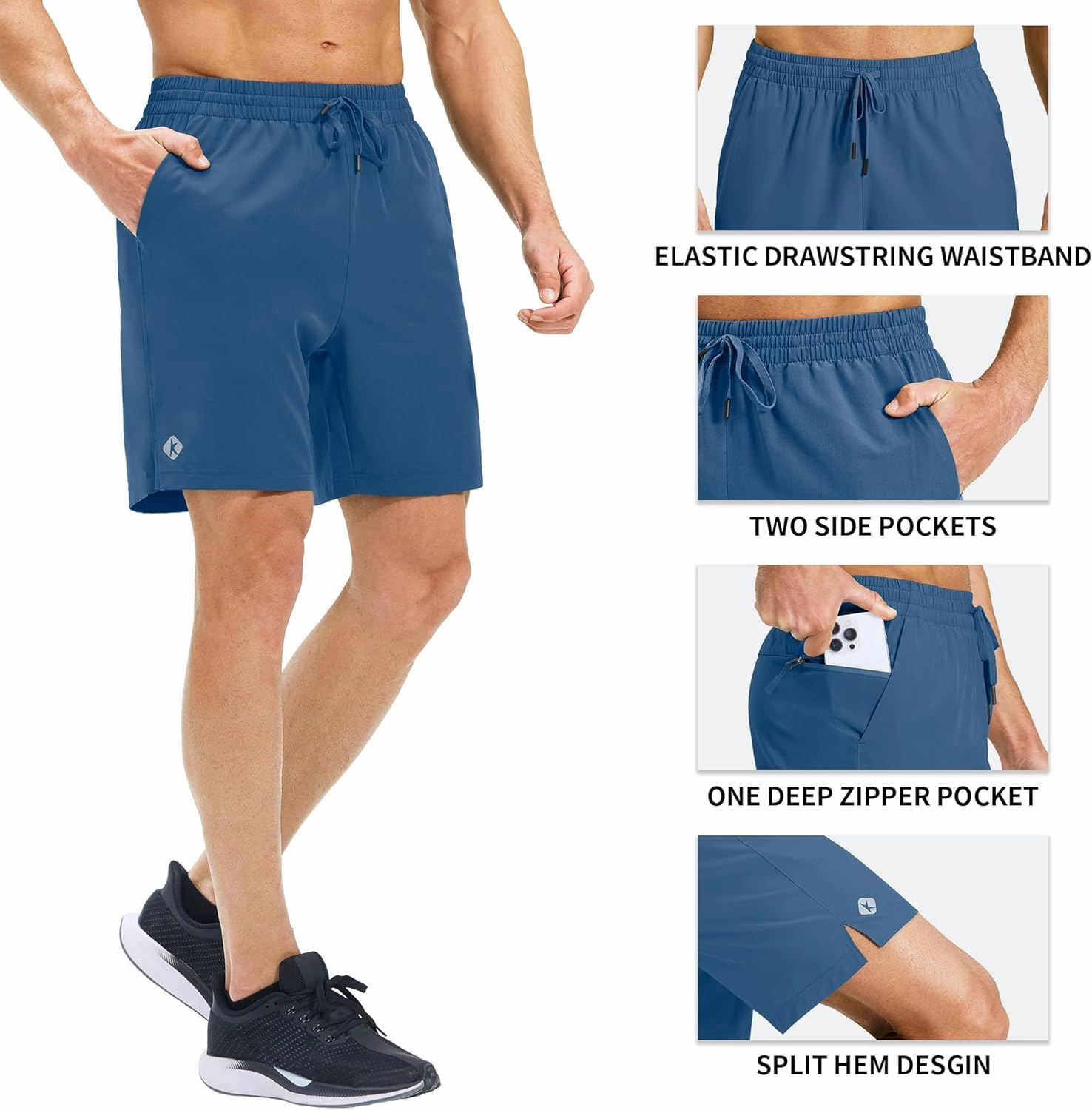 Ksmien Men's Running Shorts 7 Inch with Zipper Pockets Quick Dry Lightweight Athletic Shorts for Workout Gym Basketball