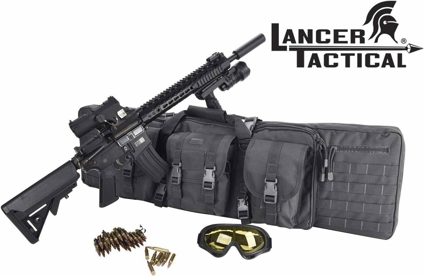 Lancer Tactical Classic Double Long Rifle Pistol Gun Bag - 42 Inch EVA Foam Tactical Firearm Transport Case with 600D Polyester, Backpack Straps, Lockable Compartment