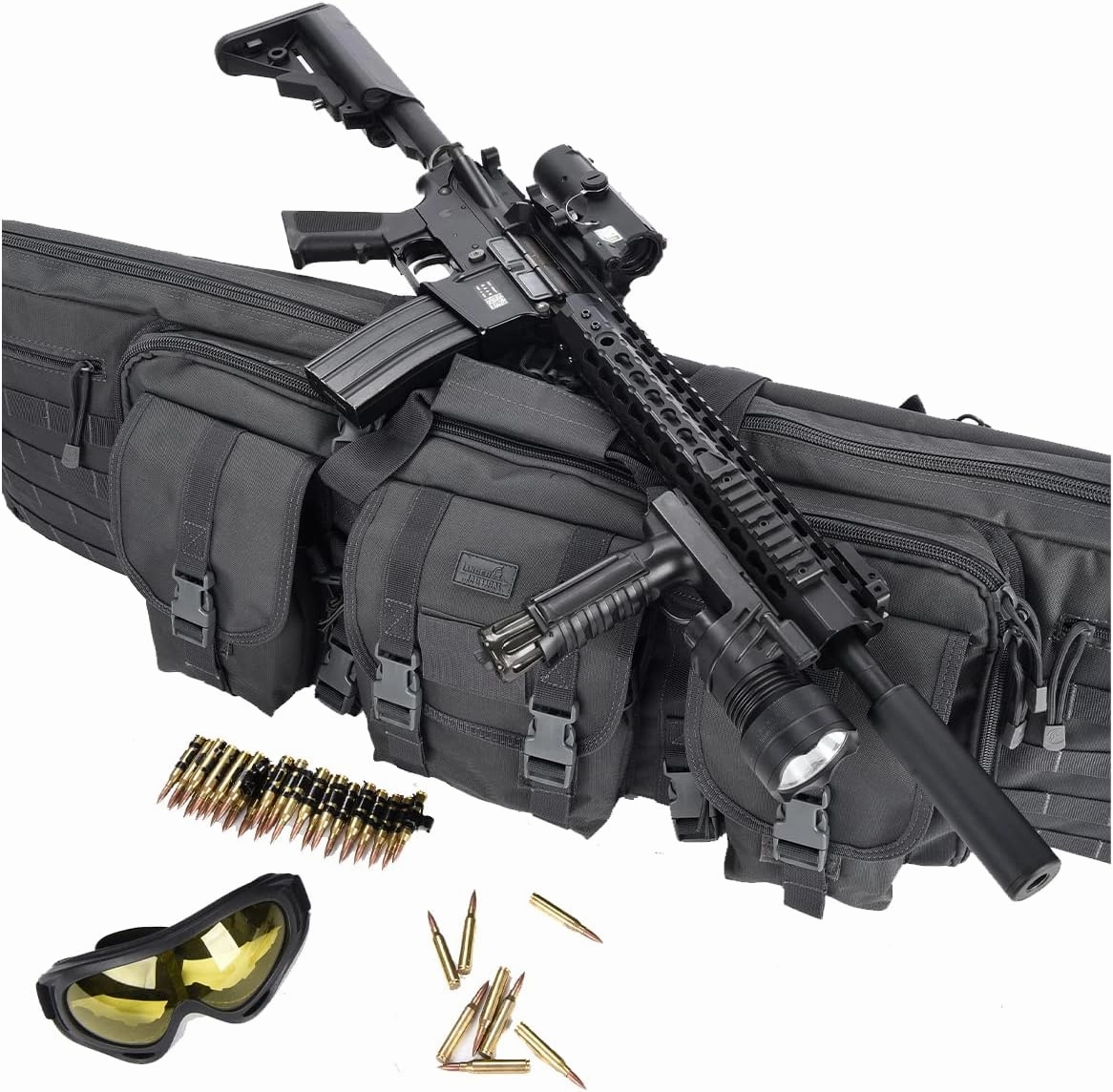 Lancer Tactical Classic Double Long Rifle Pistol Gun Bag - 42 Inch EVA Foam Tactical Firearm Transport Case with 600D Polyester, Backpack Straps, Lockable Compartment