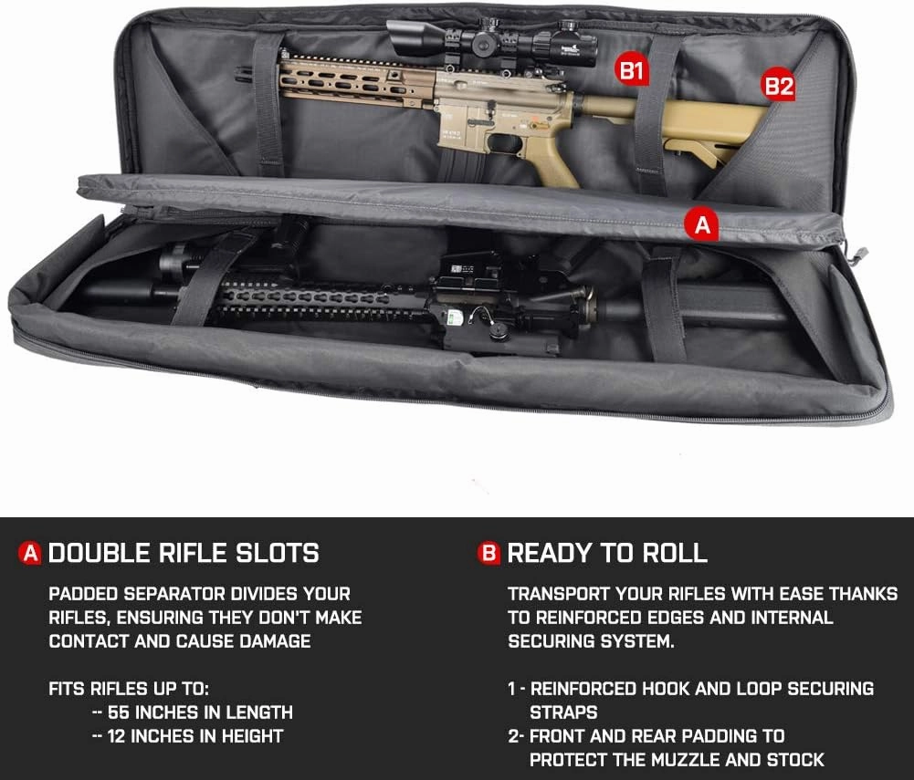 Lancer Tactical Classic Double Long Rifle Pistol Gun Bag - 42 Inch EVA Foam Tactical Firearm Transport Case with 600D Polyester, Backpack Straps, Lockable Compartment