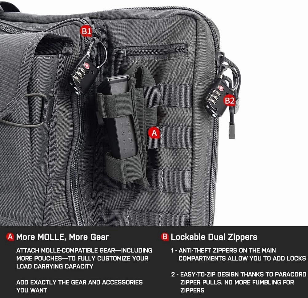 Lancer Tactical Classic Double Long Rifle Pistol Gun Bag - 42 Inch EVA Foam Tactical Firearm Transport Case with 600D Polyester, Backpack Straps, Lockable Compartment
