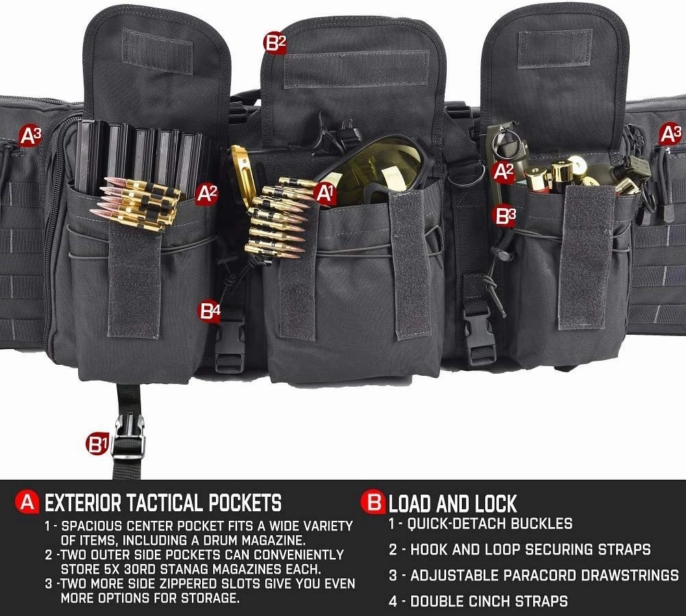 Lancer Tactical Classic Double Long Rifle Pistol Gun Bag - 42 Inch EVA Foam Tactical Firearm Transport Case with 600D Polyester, Backpack Straps, Lockable Compartment