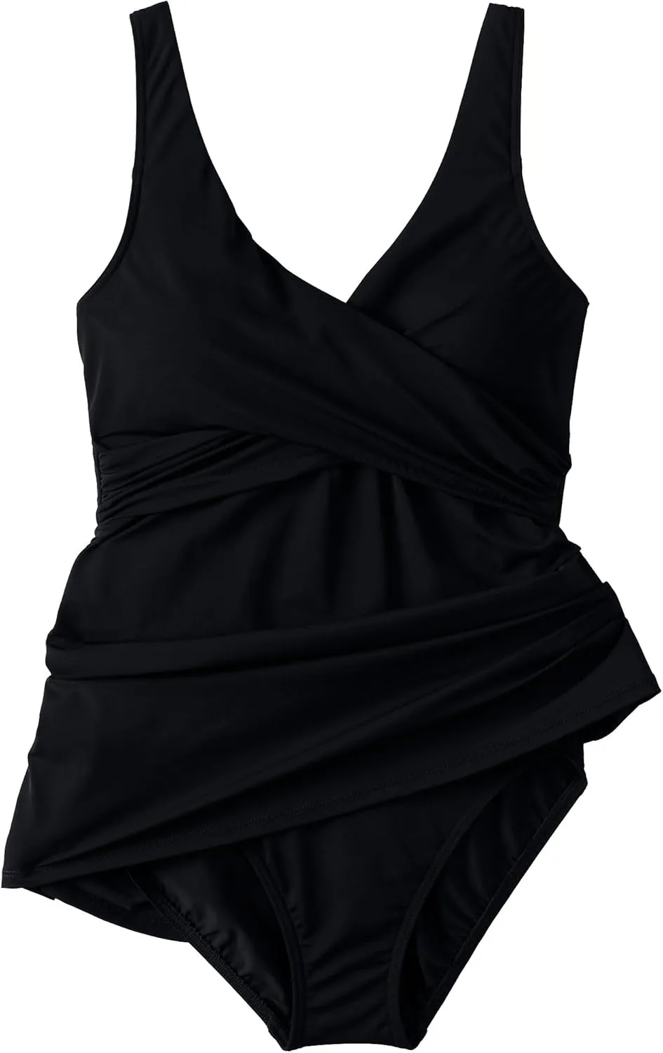 Lands' End Women's SlenderSuit V-Neck Wrap Swim Dress One Piece Swimsuit Adjustable Straps