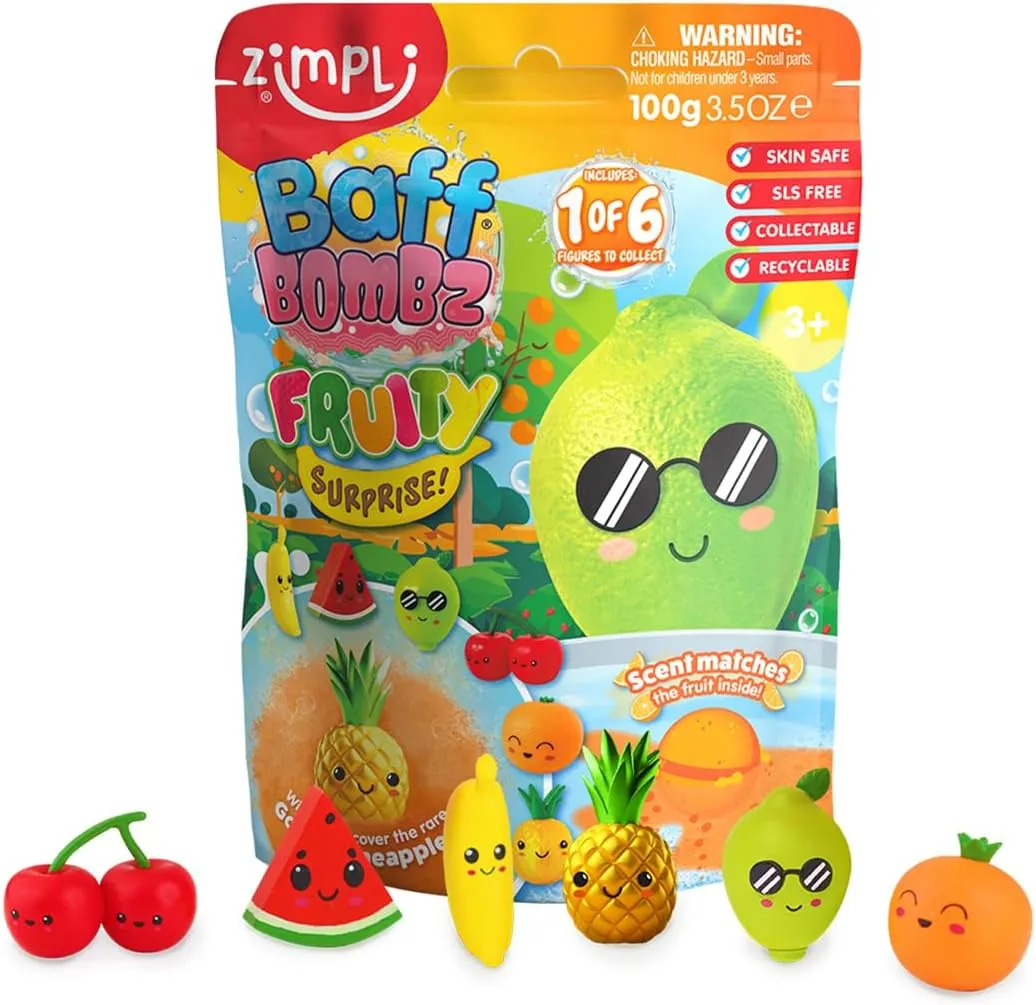 Large Fruity Surprise Bath Bomb, The Bath Bomb Contains 1 of 6 Surprise Fruit Toys to Collect, Bath Bombs Gift for Children with Surprise Inside, Collectable Gifts for Girls & Boys