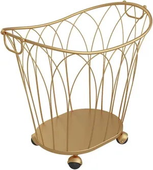 Large Laundry Basket with Metal Handles, Laundry Hamper with Rolling Wheels, Wrought Iron Toy Storage Box Kitchen Storage Basket, Portable Clothes Hamper for Bathroom, Bedroom (Size : Small)
