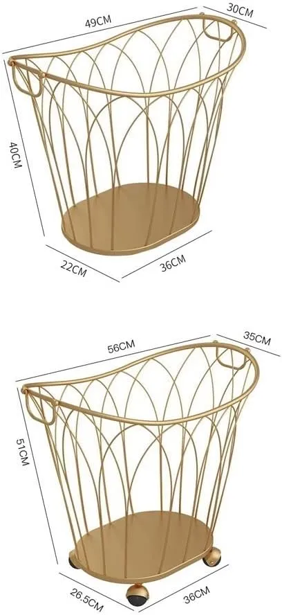 Large Laundry Basket with Metal Handles, Laundry Hamper with Rolling Wheels, Wrought Iron Toy Storage Box Kitchen Storage Basket, Portable Clothes Hamper for Bathroom, Bedroom (Size : Small)