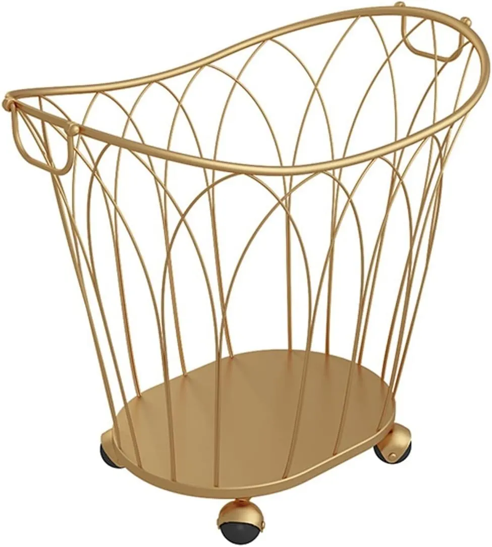 Large Laundry Basket with Metal Handles, Laundry Hamper with Rolling Wheels, Wrought Iron Toy Storage Box Kitchen Storage Basket, Portable Clothes Hamper for Bathroom, Bedroom (Size : Small)