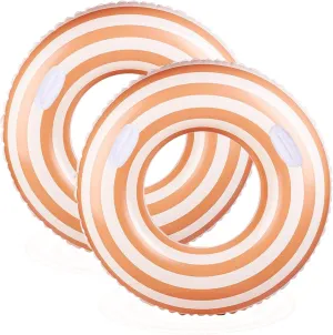 Large Striped Pool Floats- Inflatable Pool Floats for Adults- 2 Pack Striped Floaties Pool Tubes Swim Rings with Handles Inflatable Pool Float for Swimming Pool Party Lake Beach Adults