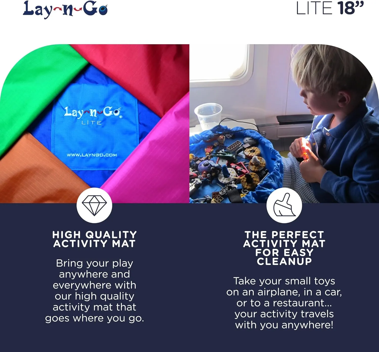 Lay-n-Go 2-in-1 Portable Drawstring Toys Storage Organizer and Play Mat for Room and Travel, Made for Kids and Toddlers with a Durable Patented Design
