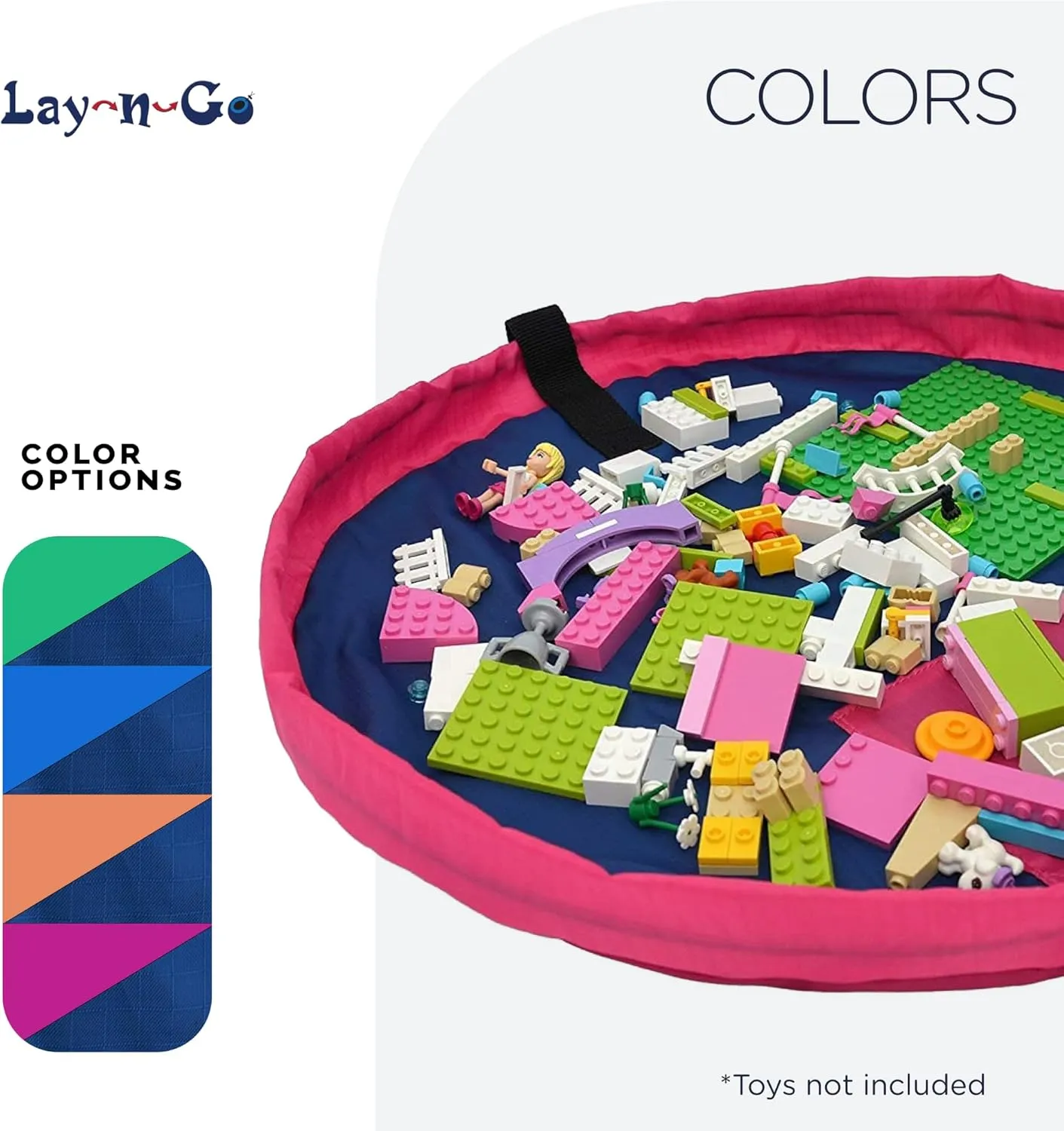 Lay-n-Go 2-in-1 Portable Drawstring Toys Storage Organizer and Play Mat for Room and Travel, Made for Kids and Toddlers with a Durable Patented Design