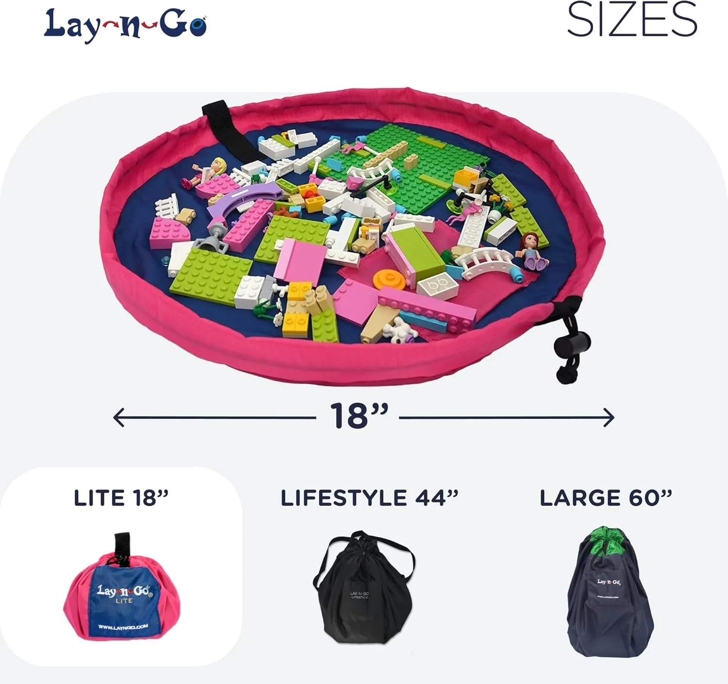 Lay-n-Go 2-in-1 Portable Drawstring Toys Storage Organizer and Play Mat for Room and Travel, Made for Kids and Toddlers with a Durable Patented Design
