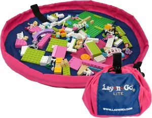 Lay-n-Go 2-in-1 Portable Drawstring Toys Storage Organizer and Play Mat for Room and Travel, Made for Kids and Toddlers with a Durable Patented Design