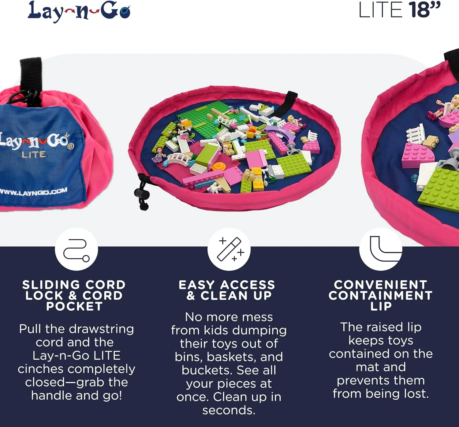 Lay-n-Go 2-in-1 Portable Drawstring Toys Storage Organizer and Play Mat for Room and Travel, Made for Kids and Toddlers with a Durable Patented Design