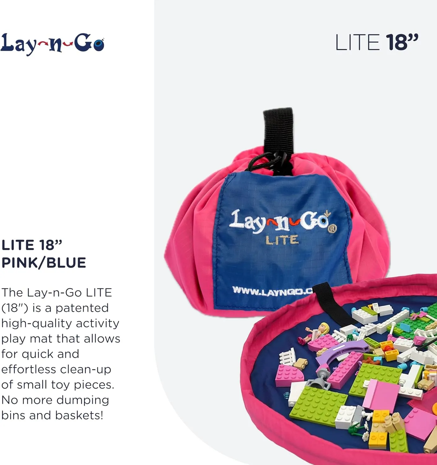 Lay-n-Go 2-in-1 Portable Drawstring Toys Storage Organizer and Play Mat for Room and Travel, Made for Kids and Toddlers with a Durable Patented Design