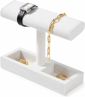 Linen Watch Display Stand T-bar Watch Ring Earrings Stand for Men and Women Jewelry Bracelet Wristwatch Organizer for Store and Home