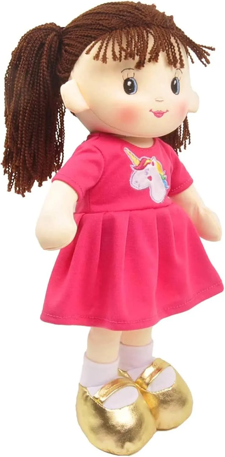Linzy Toys, 16'' Pink Laura Soft Plush Rag Doll, Sleeping Cuddle Buddy for Toddlers, Infants and Babies , Muñecas de trapo para niña, First Doll for Kids, Safe for All Ages.