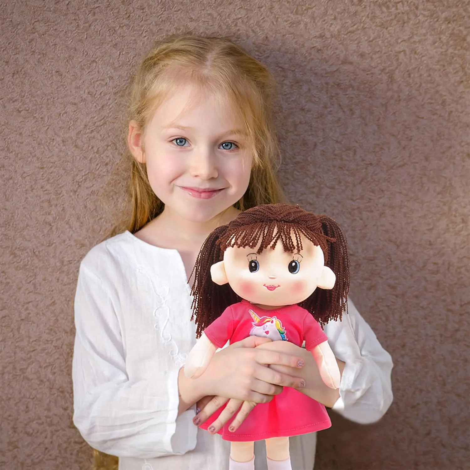 Linzy Toys, 16'' Pink Laura Soft Plush Rag Doll, Sleeping Cuddle Buddy for Toddlers, Infants and Babies , Muñecas de trapo para niña, First Doll for Kids, Safe for All Ages.