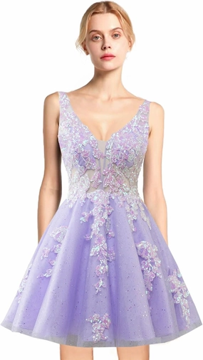 LIPOSA Sparkly Sequined Floral Short Cocktail Gown for Teens A-Line Sleeveless Mini Tulle Homecoming Dress for Girls
